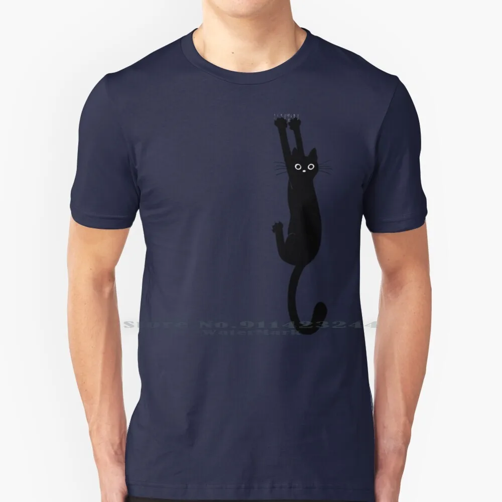 

Black Cat Holding On T Shirt Cotton 6XL Black Cats Pets Cartoon Animals Cartoon Cat Funny Black Cat Hang In There Claws