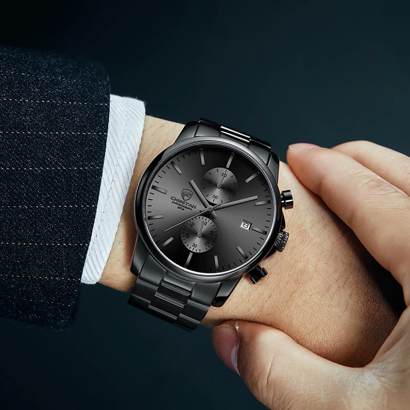Men Watch With Gift Box CHEETAH Business Black Quartz Watches Mens Waterproof Chronograph Sport Wristwatch Date Male Clock images - 6
