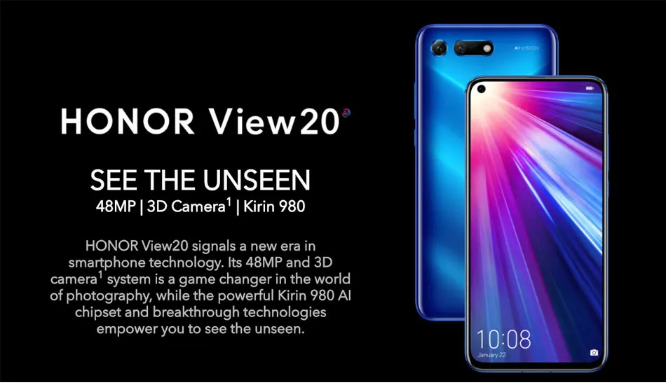 Honor V20 Global rom 6 ГБ 8 ГБ 128 Гб Поддержка NFC Google Play SuperCharge 2310x1080P 6,4 дюймов полноэкранный смартфон 48MP камера