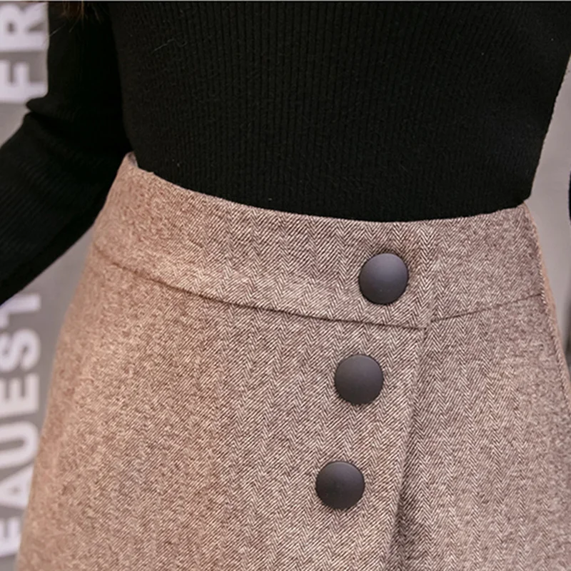

Woolen Shorts Skirts 2020 New Autumn Winter Sexy Mini Skirt Button Solid Vintage Irregular High Waist Wrap Skirts Female
