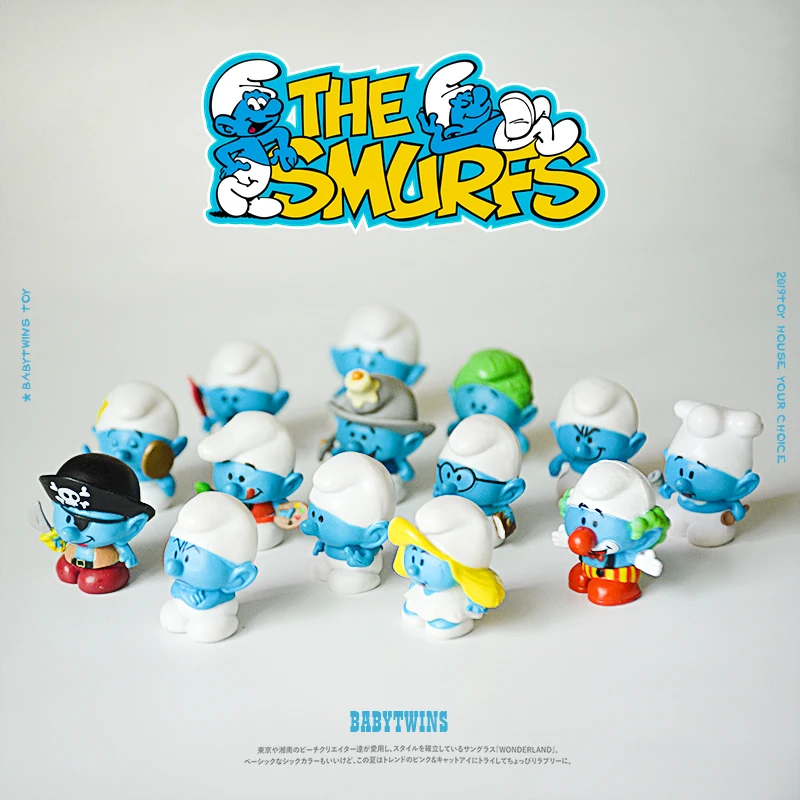 

4 стиля, 3,5 см, оригинальные Smurfs, аниме Мультяшные милые модели Q version, Коллекционные детские игрушки, подарки