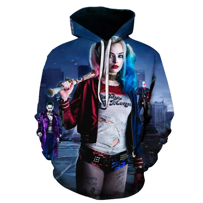 Новинка Классическая Толстовка С 3D принтом Джокера и Harley Quinn Джареда лето маэго