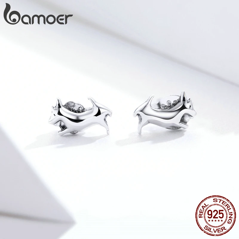 Bamoer GXE818 Оригинальные серьги-гвоздики с щенком из гипоаллергенного стерлингового серебра 925 простой минималистичный женский трендовый ювелирный подарок для девушки.