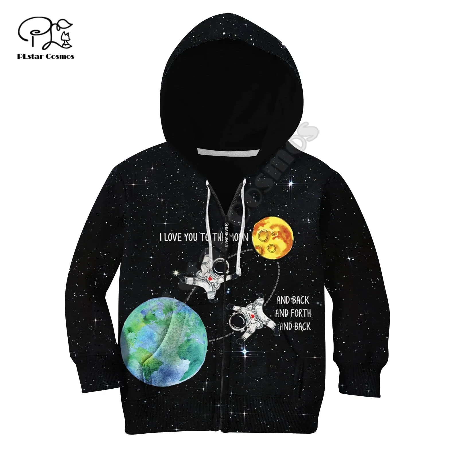 

I love you to the moon and back and forth and back Children zipper coat Long Sleeve Pullover Cartoon Sweatshirt Tracksuit Hooded