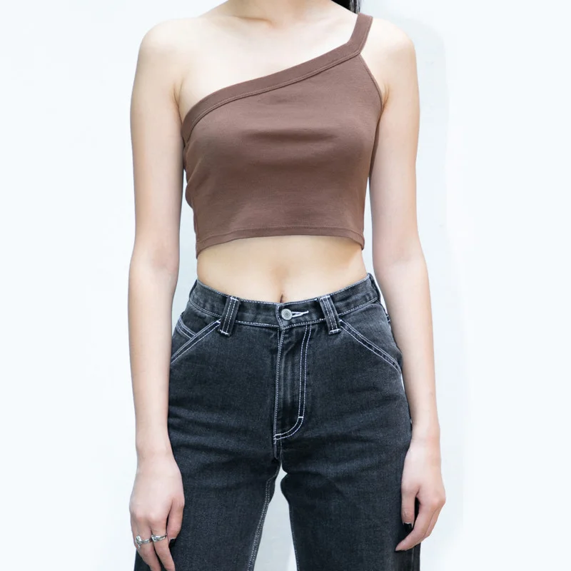 

Women Cropped One Shoulder Vest One Shoulder Crop Top A821