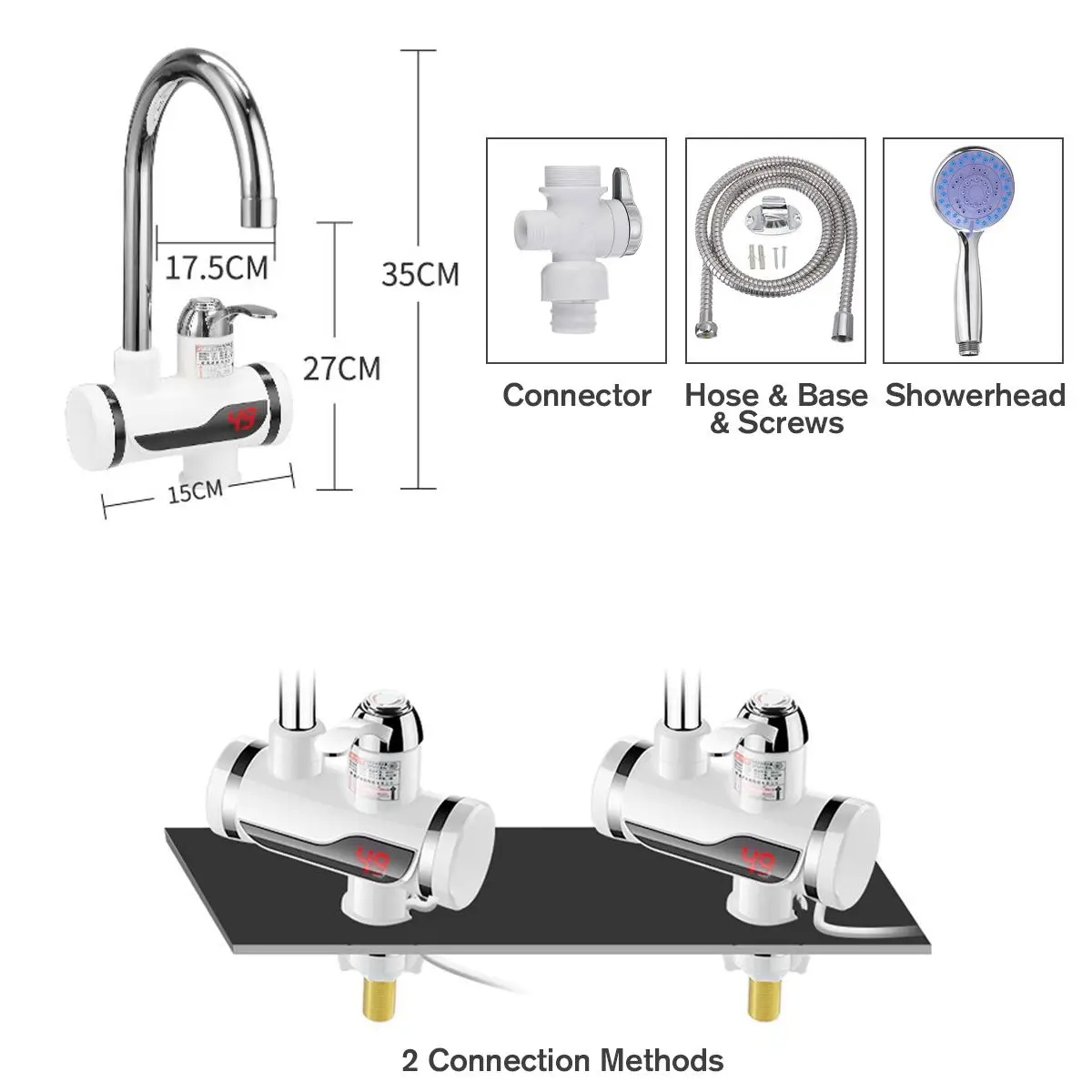 

3000W Temperature Display Instant Electric Shower Water Heater Instant Hot Water Tap Faucet Kitchen Instantaneous Heating Heater
