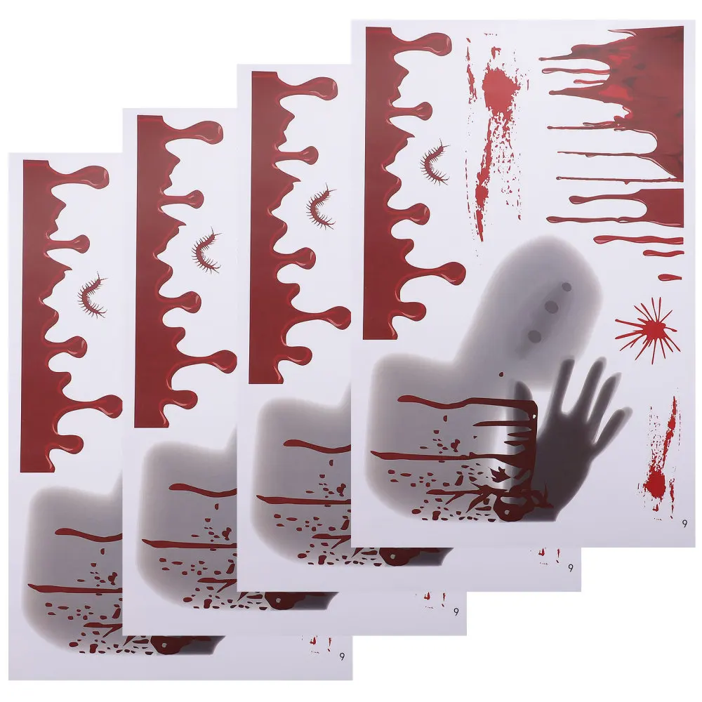 

4 Sheets Window Stickers Bloody Wall Decals Horrible Stickers