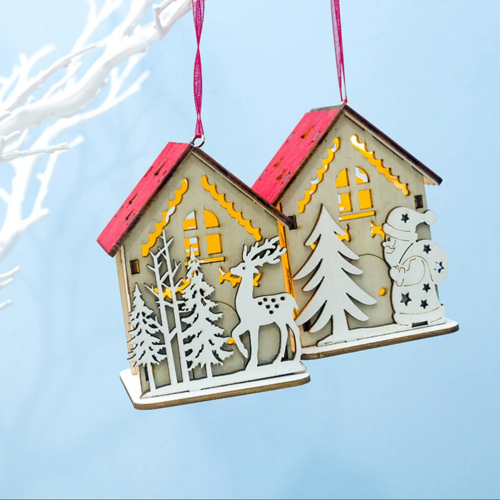Рождественский Деревянный 3D дом Светодиодная лампа подвесная подвеска