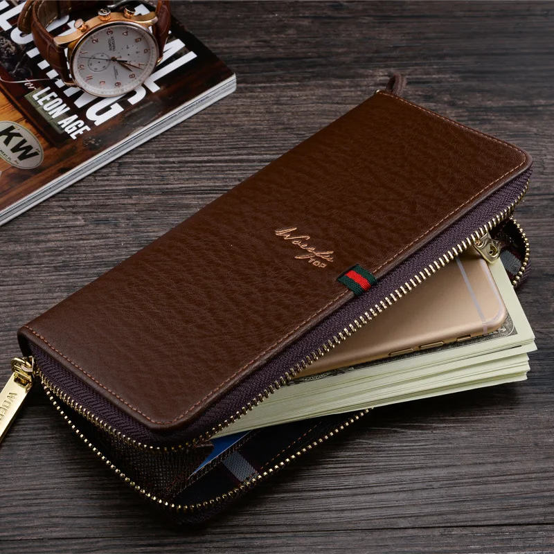 Кошельки для мужчин кожаный длинный клатч на молнии карман монет телефон