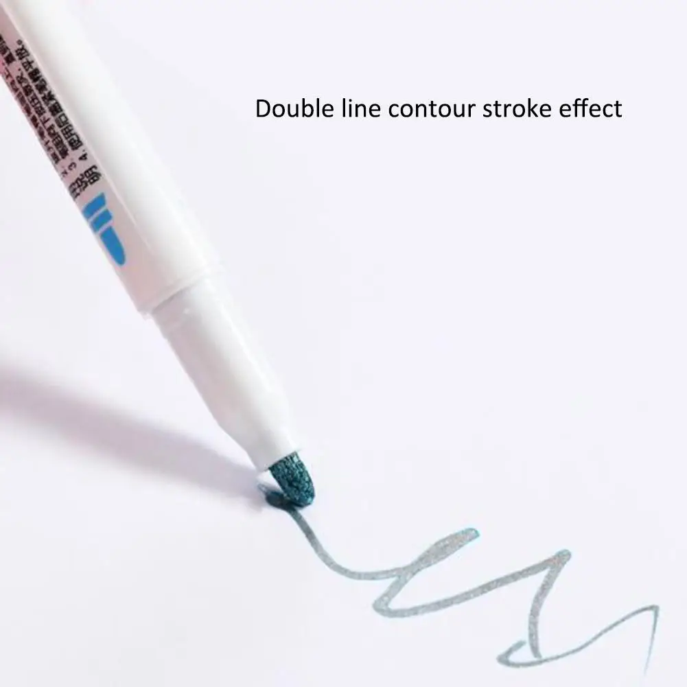 Маркер ручки краски Контурные Перманентный маркер 8 цветов двойная линия ручка