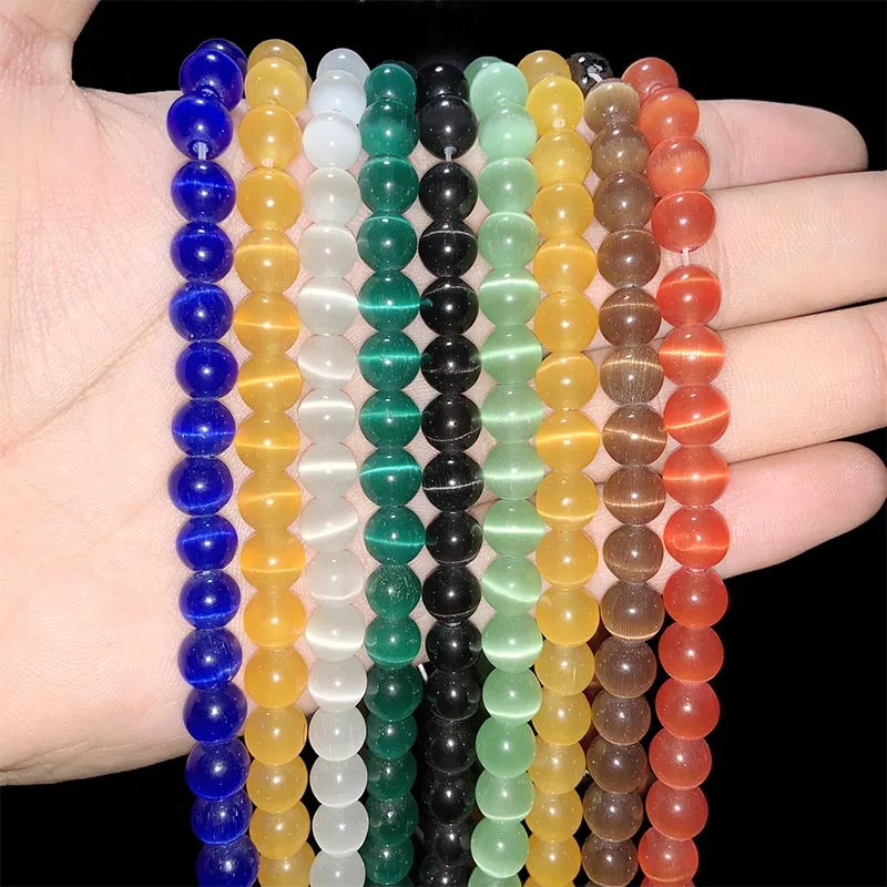 

RBFHYER Natural Stone Cat's Eye Stone Mixed Colors charm Loose Spacer beads for Jewelry bracelets making 4/6/8/10/12MM DIY