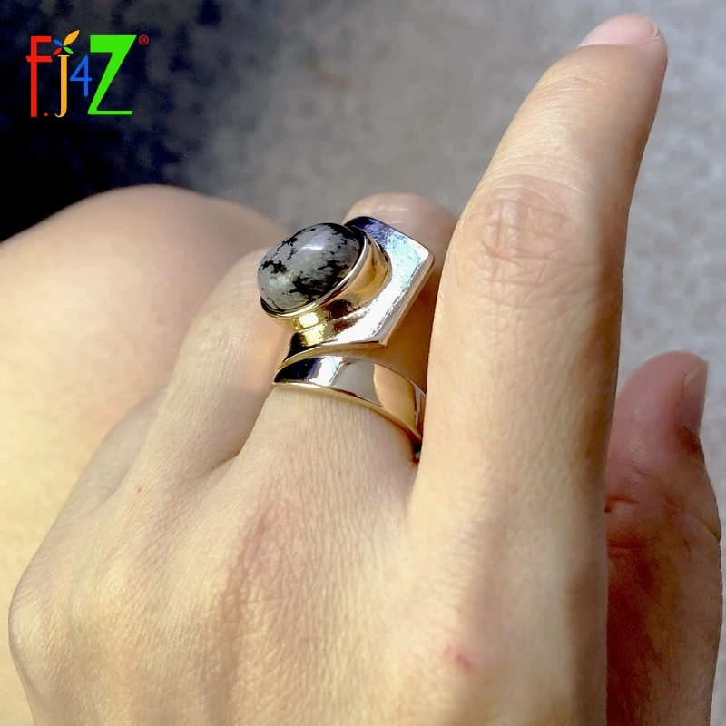 F.J4Z New Fashion Noval Rings Designer Finger Ring for Women Nature Stone Ladies Rings Jewelry anillos de mujeres