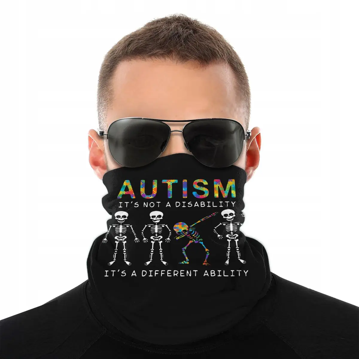 

Autism Dabbing Skeleton Magic Scarf Neck Face Mask Unisex Tube Scarf Tubular Bandanas Multi-functional Headwear Cycling Hiking