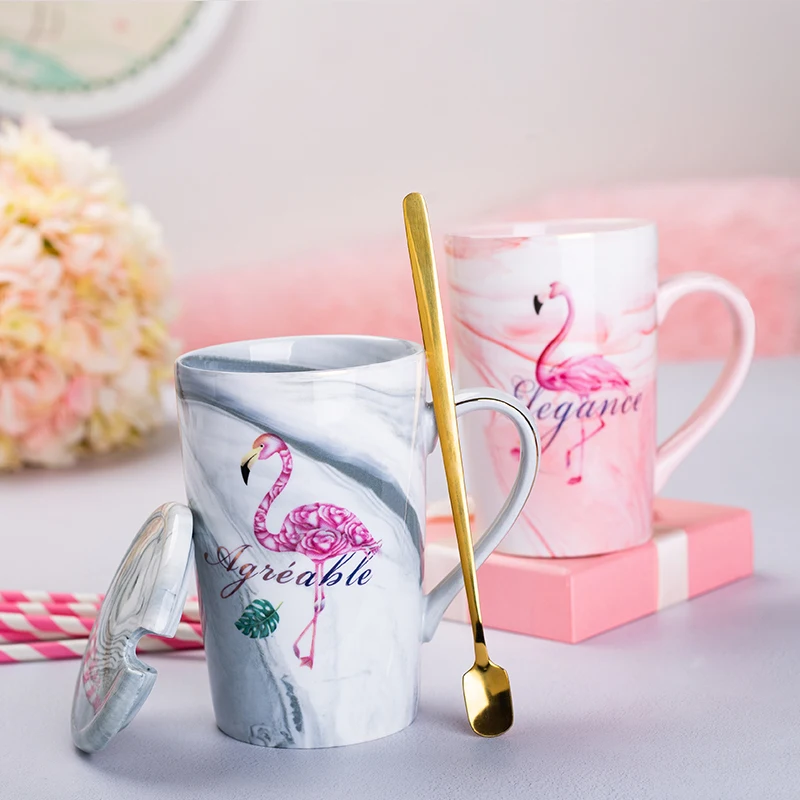 Кружки с мультяшным рисунком Фламинго 350/400 мл керамическая кружка крышкой ложкой