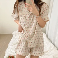 women summer pajamas set home suit floral print cute short sleeve top shorts sleepwear 2 piece set home clothes blouse