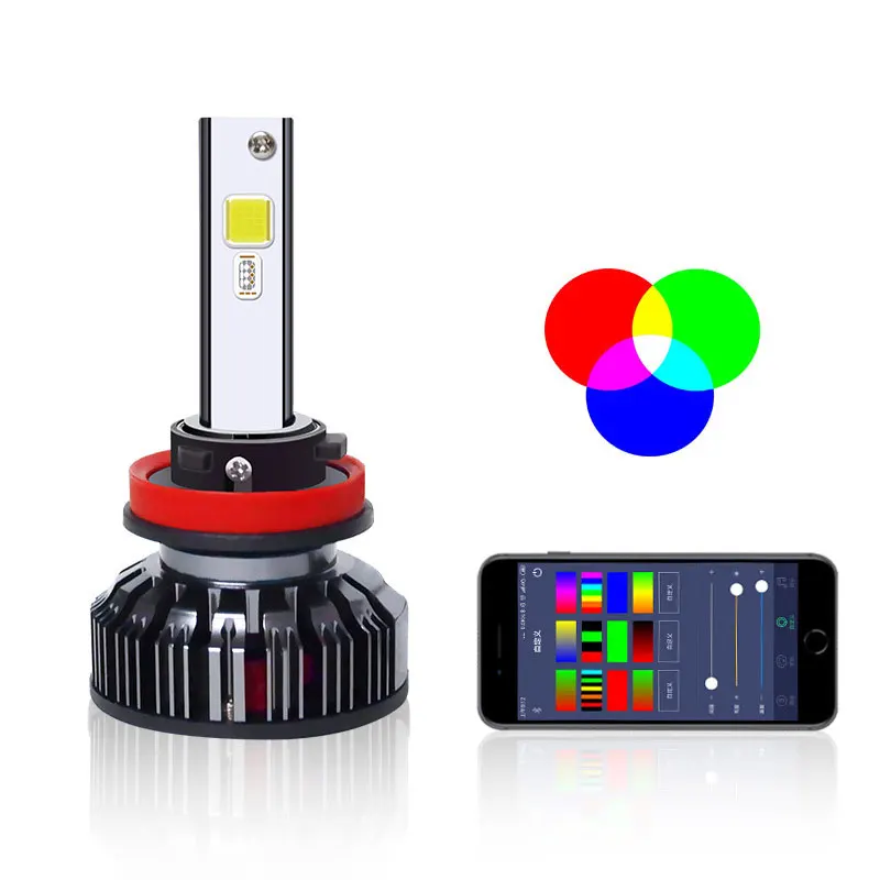 Приложение Bluetooth Управление RGB светодиодный фар 80 Вт 8000LM H1 H3 H4 H7 H8 H11 9005 9006 880 H16 многоцветные противотуманные лампы