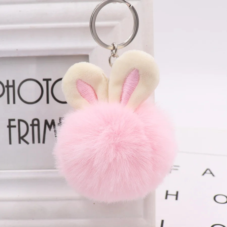 

2021 Fur Pom Pom Keychain Fake Rabbit Hair Ball Keychain Porte Clef Pompom De Fourrure Fluffy Bag Charms Bunny Keychain Keyring