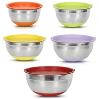 5pcs mixing bowl with lids set stainless steel salad mixing bowl salad bowl with silicone bottom for kitchen cooking