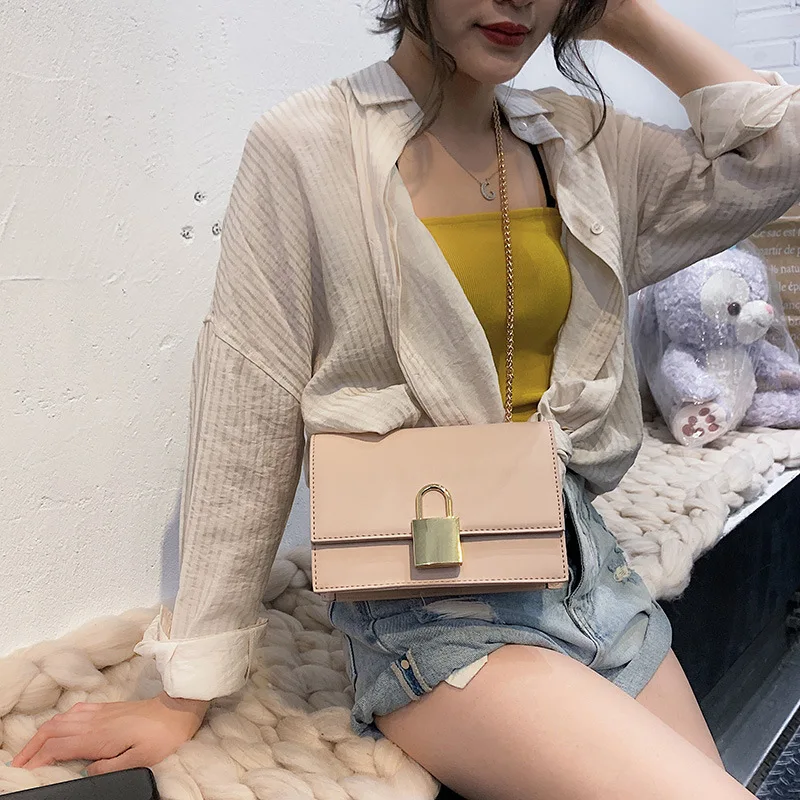 Новая корейская мода небольшой замок женская сумка 2019 Одна Наклонная Сумка