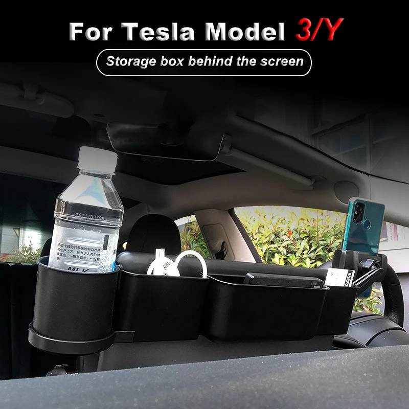 

Multifunction Storage Box Behind The Screen for Tesla Model 3 Model Y Cup Holder Business Card Holder Trash Can Bracket