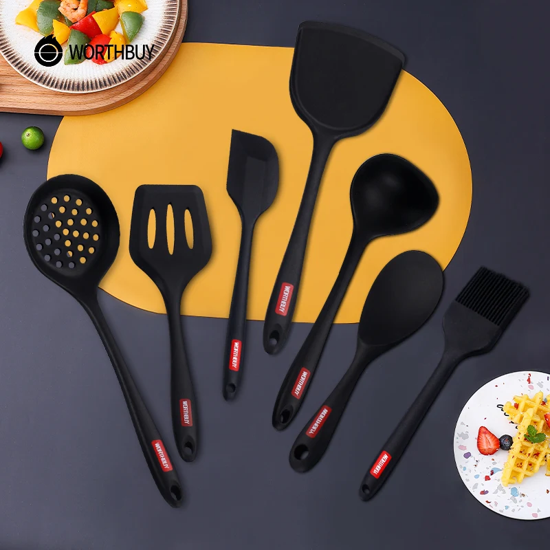 

WORTHBUY Silicone Cooking Utensils Set Non-Stick Kitchenware Spatula Shovel Turner Heat-Resistant For Kitchen Cooking Tools Set