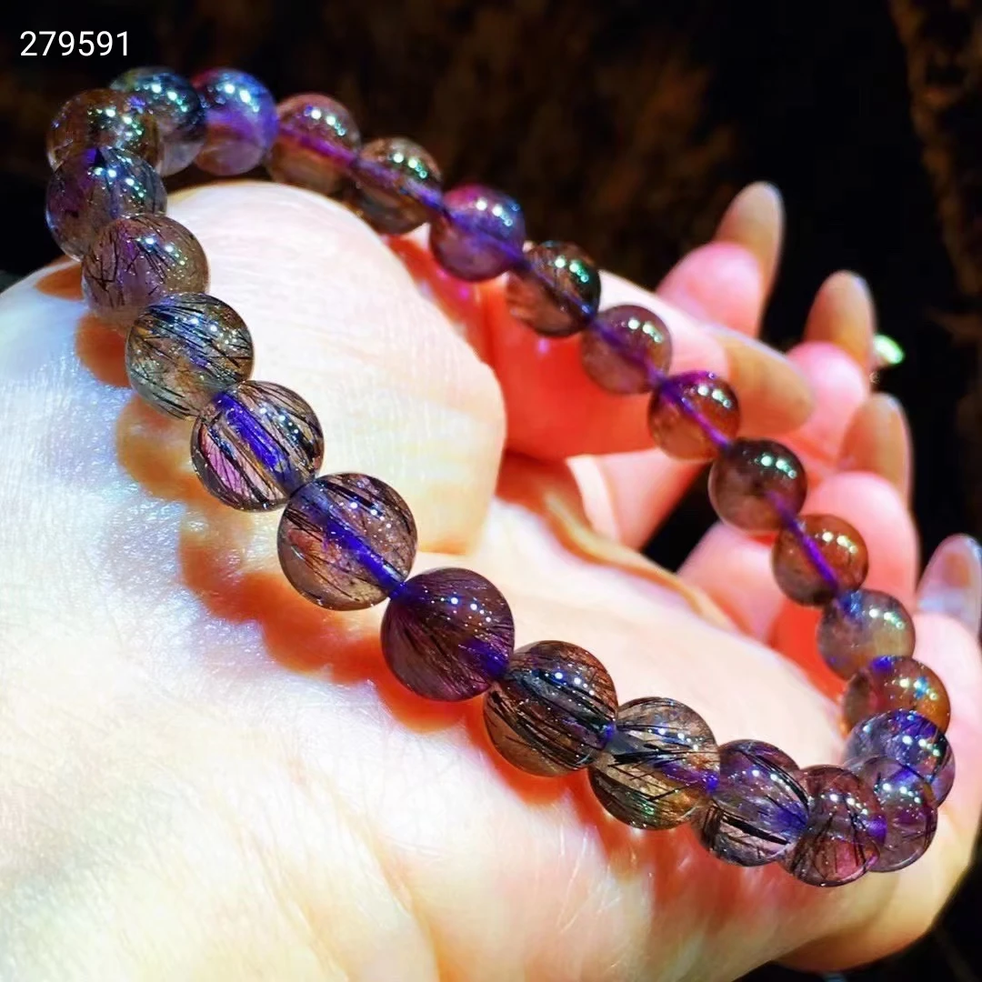 8 мм натуральный черный супер семь 7 фиолетовый рутилированный кварцевый браслет