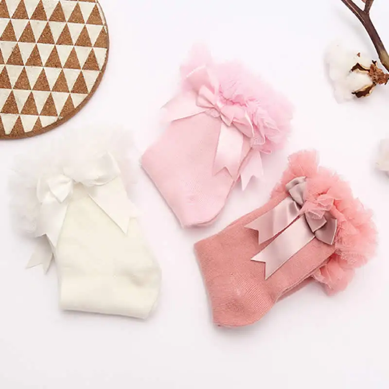 Newborn Baby Knee High Sock Princess Bow Spring Autumn Lace Period Children's Cotton Girls The Other 20% 80% Unisex Solid |