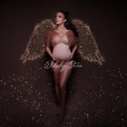 Новейший комбинезон из спандекса платье для беременных 2021для женщин с оборками тюлевые Короткие рукава сексуальный V-образный вырез Короткие вечерние платья для фотографии