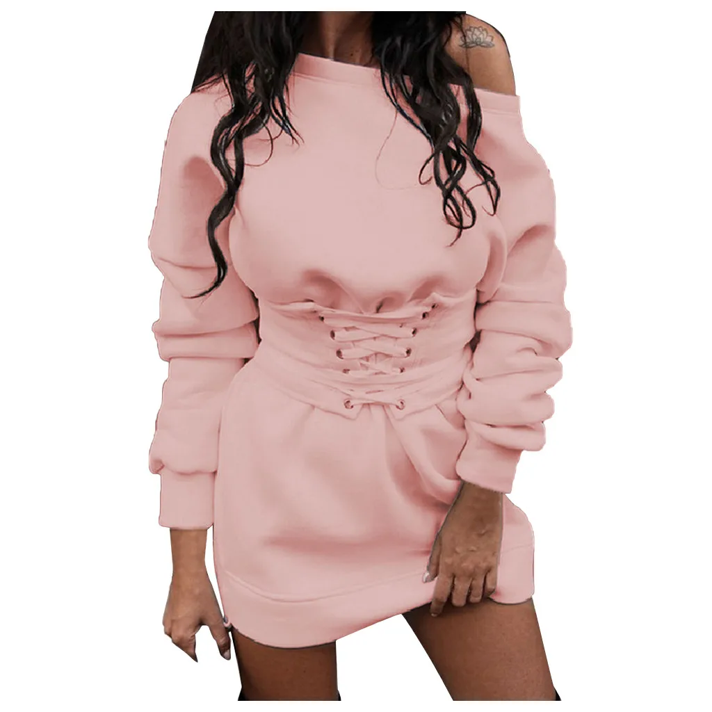 Женское плотное флисовое Платье с О-образным вырезом и длинным рукавом + пояс