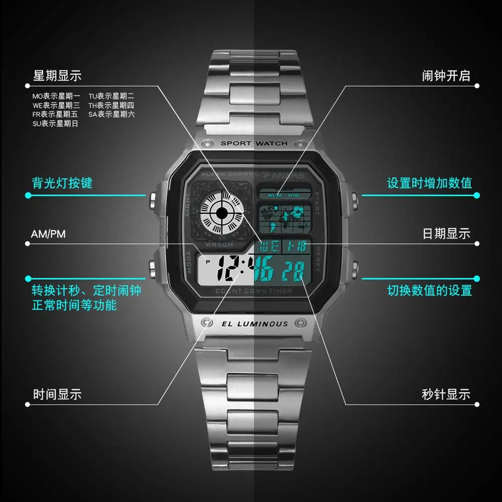 Часы мужские/женские из нержавеющей стали золотого/серебряного цвета спортивные