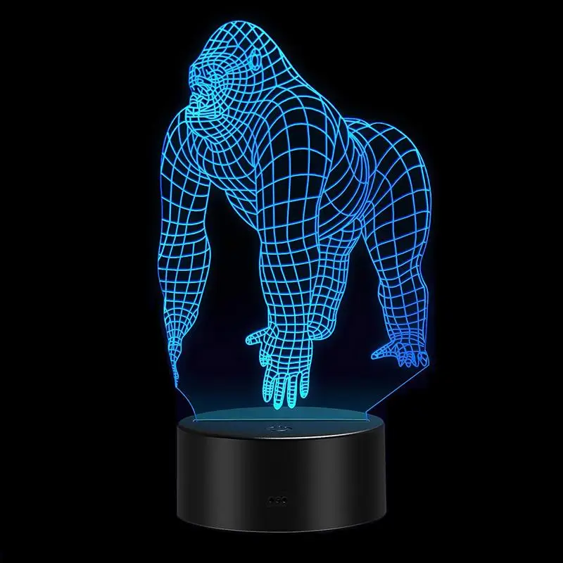 

Настольная 3D лампа Gorilla с USB, светодиодный ночсветильник, иллюзия, подарок на день рождения, светодиодсветильник лампа с питанием от USB и бата...