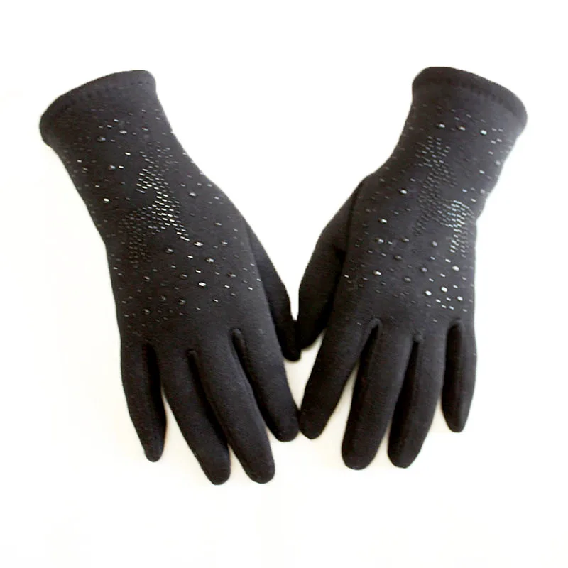 Фото Хлопковые перчатки женские черные эластичные трикотажные горячего сверления