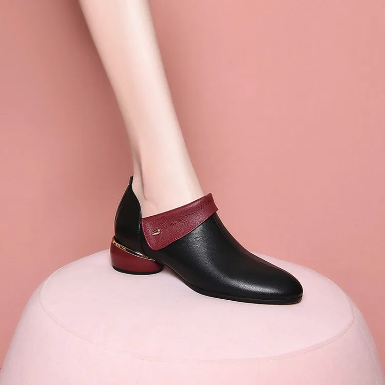 

GPOKHDS 2021 Women Pumps Soft Cow leather Autumn Spring Zippers Black Color Rivets Round Heel Round toe High Heels Pumps