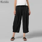 Женские модные мягкие брюки ZANZEA, женские Рабочие длинные брюки, повседневные широкие брюки с эластичным поясом и карманами, женские брюки