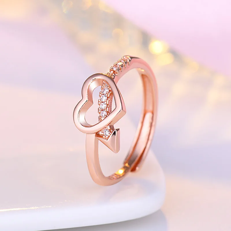 

Fashion 2 Colors Arrow Through Heart Rings Adjustable Finger Rings Wedding Jewelry Promise Crystal Engagement Rings For Women