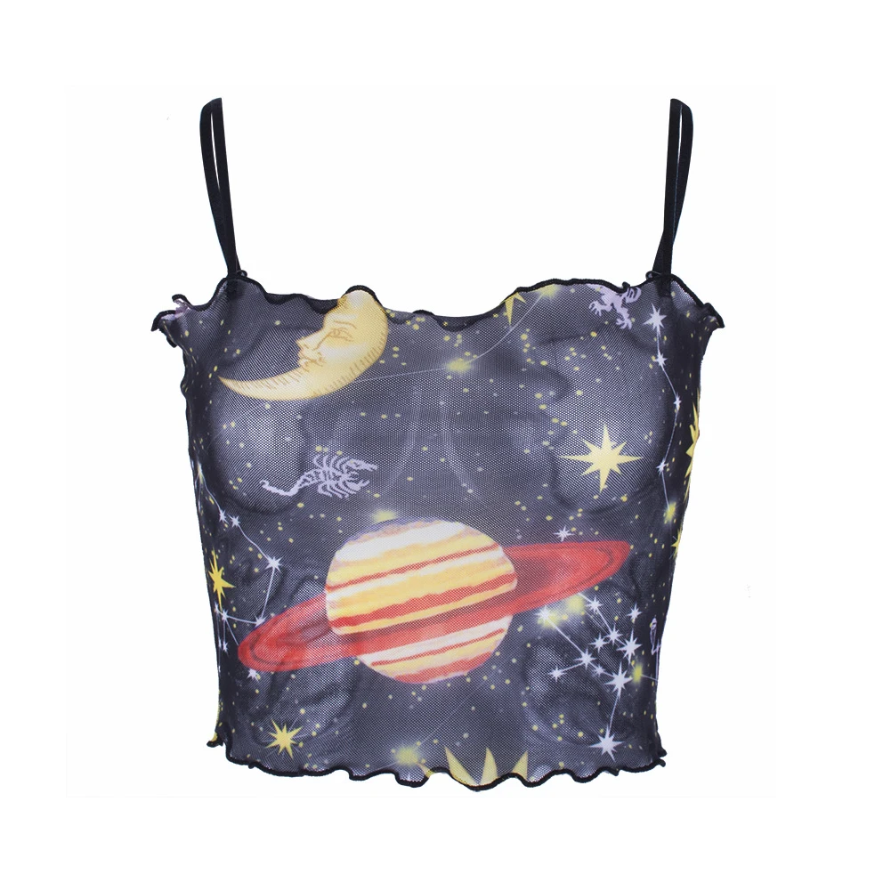 Новинка 2019 милые женские укороченные топы принт со звездой Гофрированные Топы