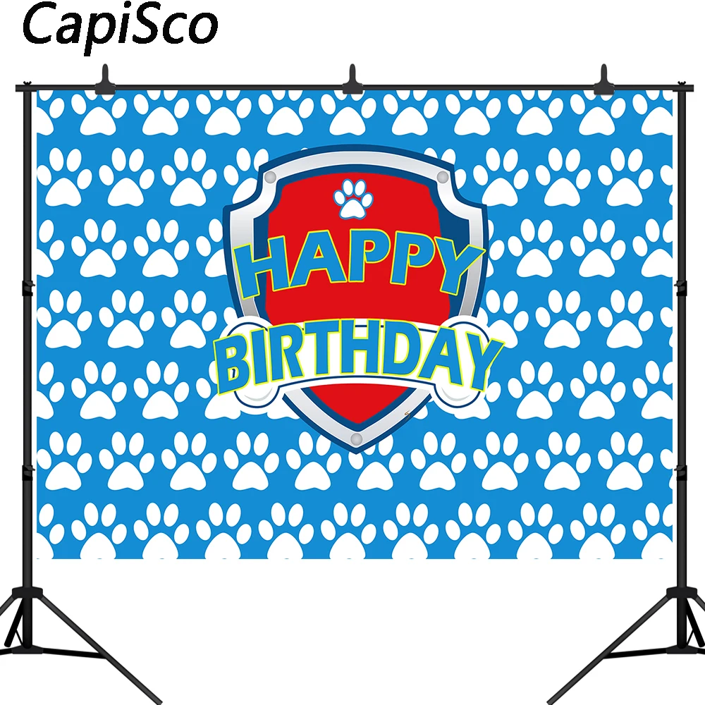 

Capisco Photography Background Kids Baby Birthday Banner Backdrop Patrol Dog Party Blue Paw Children Photo Background Photocall