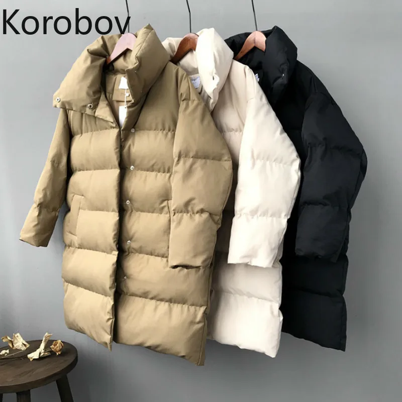 Женское длинное пальто в стиле Харадзюку Korobov хлопковое облегающее с рукавом 3/4