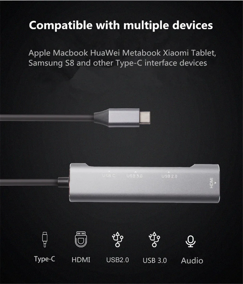 

Aluminum Type c 4 in 1 USB HUB for S8 S9 Plus USB C for Macbook HDMI- compatible Adapter Mode for PC Huawei Companion 20 P20 Pro