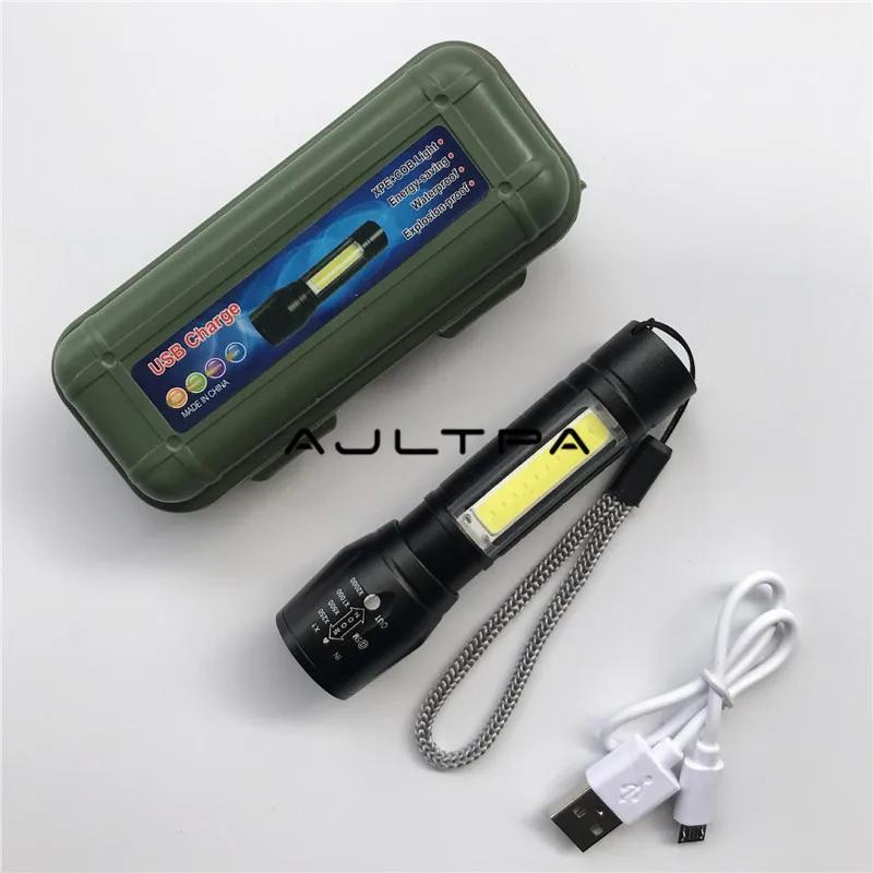 Портативный мини-фонарик с аккумулятором и кабелем 100 шт./лот USB-зарядка COB