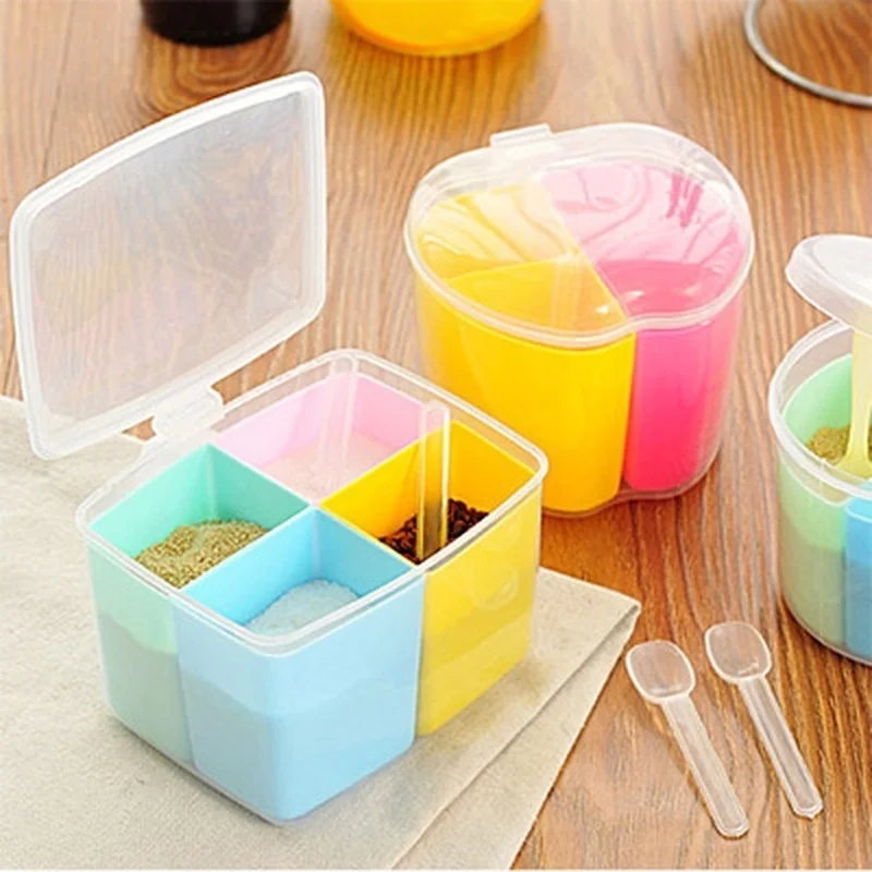 

1PCS Plastic Divided Spice Box Kitchen Seasoning Jar Seasoning Box Creative Sugar Jar Salt Jar Kitchen Accessories