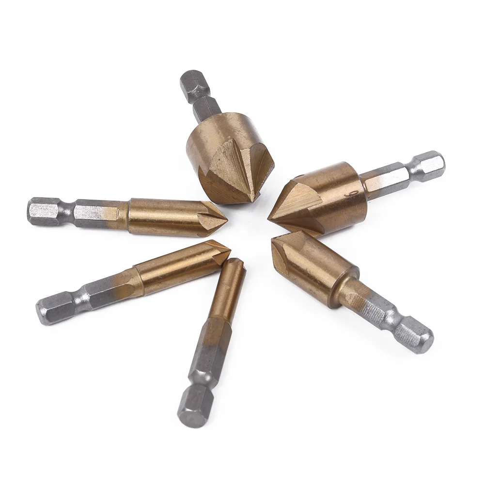 

6Pcs Drill Bits Metal Countersink 90°Hex HSS 6-19mm Thread Spiral Screw Set