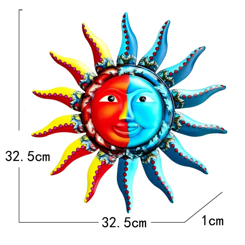 

Wall Decor Creative Iron Sun Statue Colorful Sun Face Sculpture Wall Art Hanging Ornament for Home Living Room Garden Decoration
