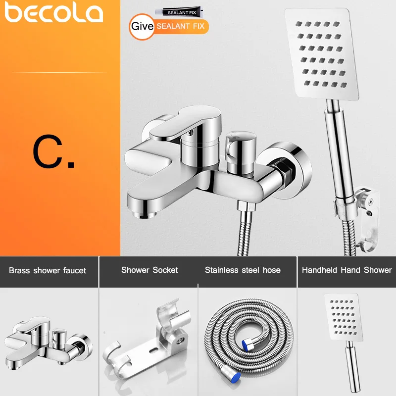 becola new modern chrome brass bath room wall mounted bathroom faucet with handheld hand shower bathtub mixer set shower faucet free global shipping