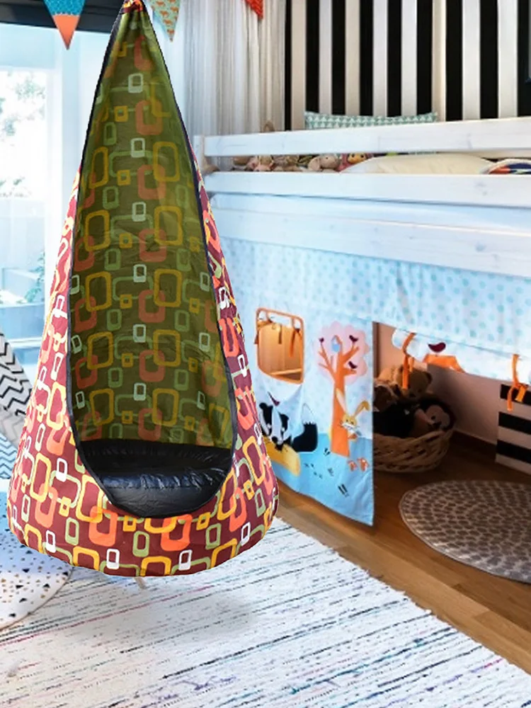 

Child Pod Swing Seat Kids Hanging Canvas Hammock Chair With Side Pocket For Indoor And Outdoor Entertainment