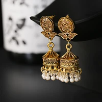 pendientes corful indian jhumka jewelry vintage flower bell tassel earring boho ethnic hollow hanging earrings for women