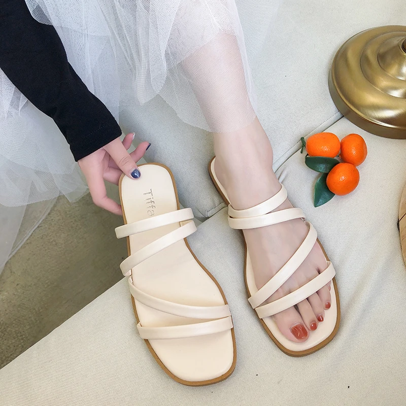 

VOGEN Summer Slippers Women Sandals Wear Women's Shoes Roman Style Cross Open Toe Casual Slippers Outdoor Beach Flip Flops