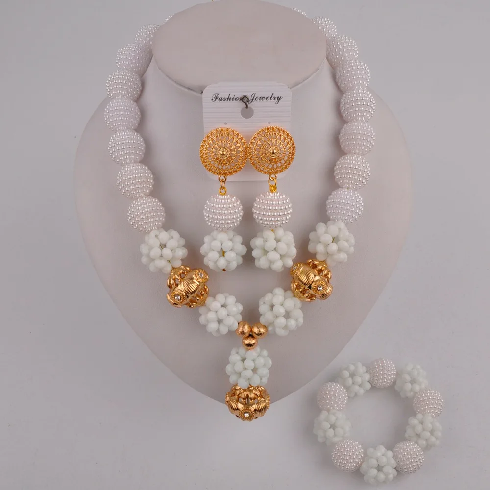 

white african necklace jewelry set crystal and simulated pearl FZZ104