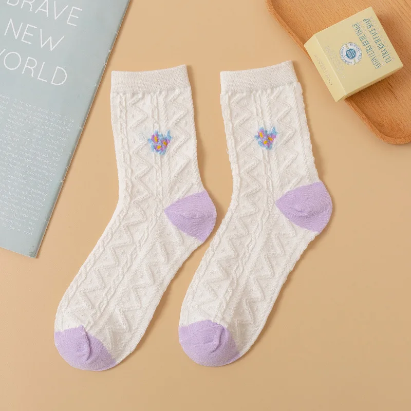 

New 2021 Women Summer Spring Thin Curl Lace Plaid Floral Female Socks Sweet Girl Twist Knitting Flower Socks