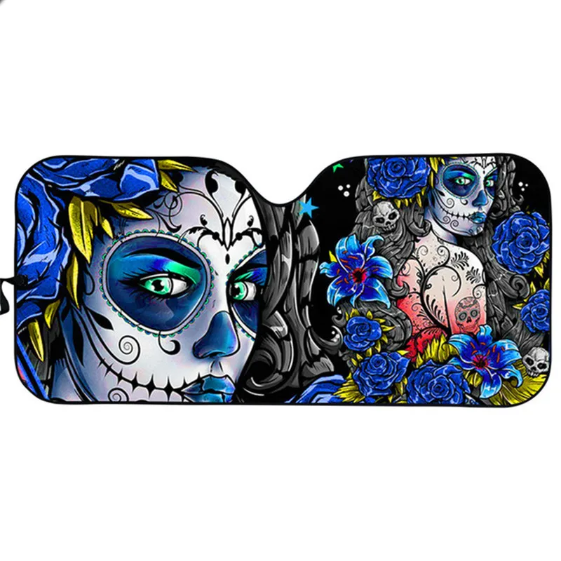 

Day of the Dead Car Sun Shade Windshield Fold-up Sunshade Rose Sugar Skull Girl for Windshields Covers Women Girly Accessories